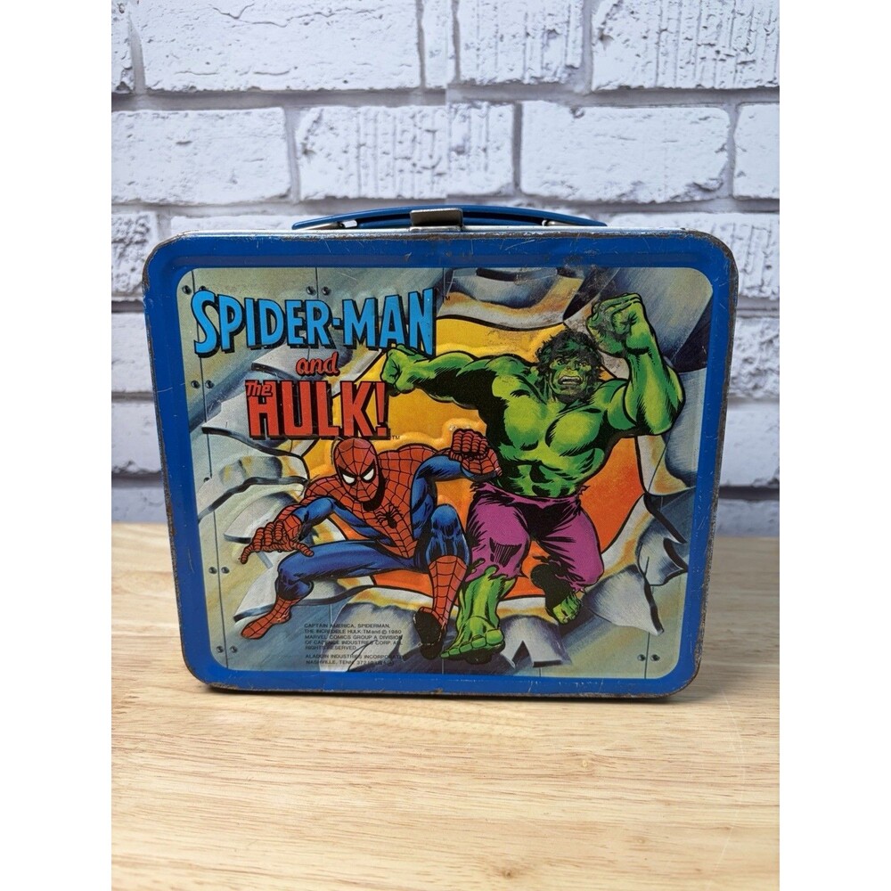 Vintage 1980 Aladdin Spider-Man Captain America And The Hulk Metal Lunchbox